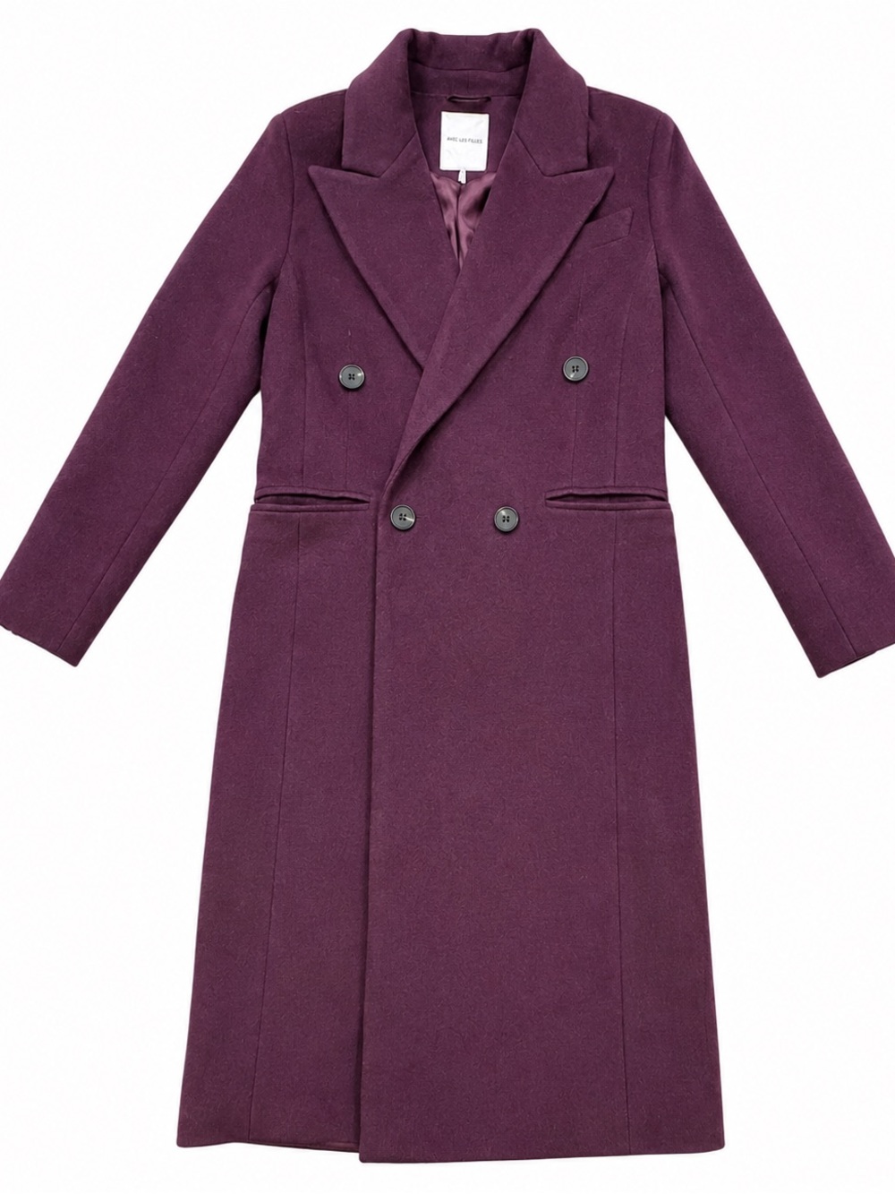 Avec Les Filles Double-Breasted Long Coat – Plum / Burgundy – XS